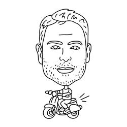 Sketch Robot creating a live AI caricature for a guest at a Dubai event, with fun mini-body themes and on-the-spot printing for branded souvenirs.